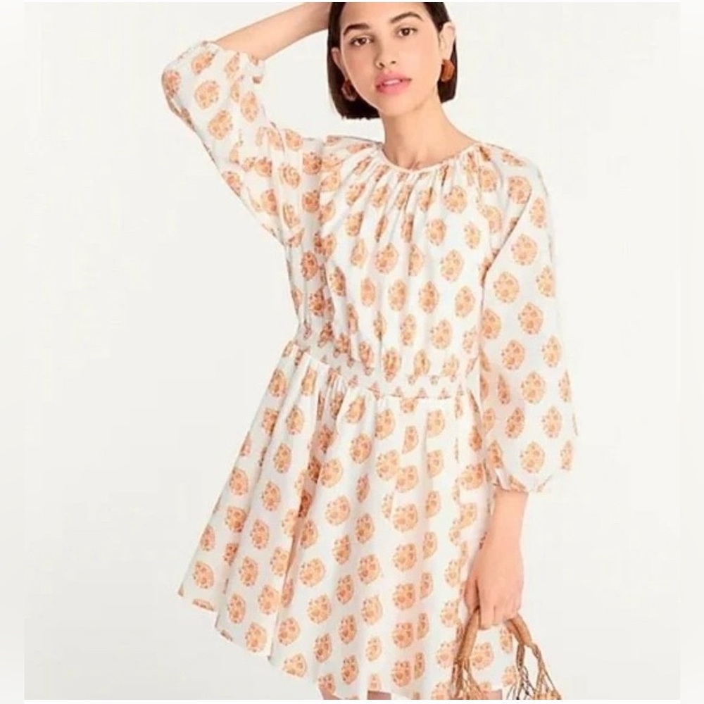J. Crew Smocked-Waist Mini Dress in gathered Floral Block Print❤️